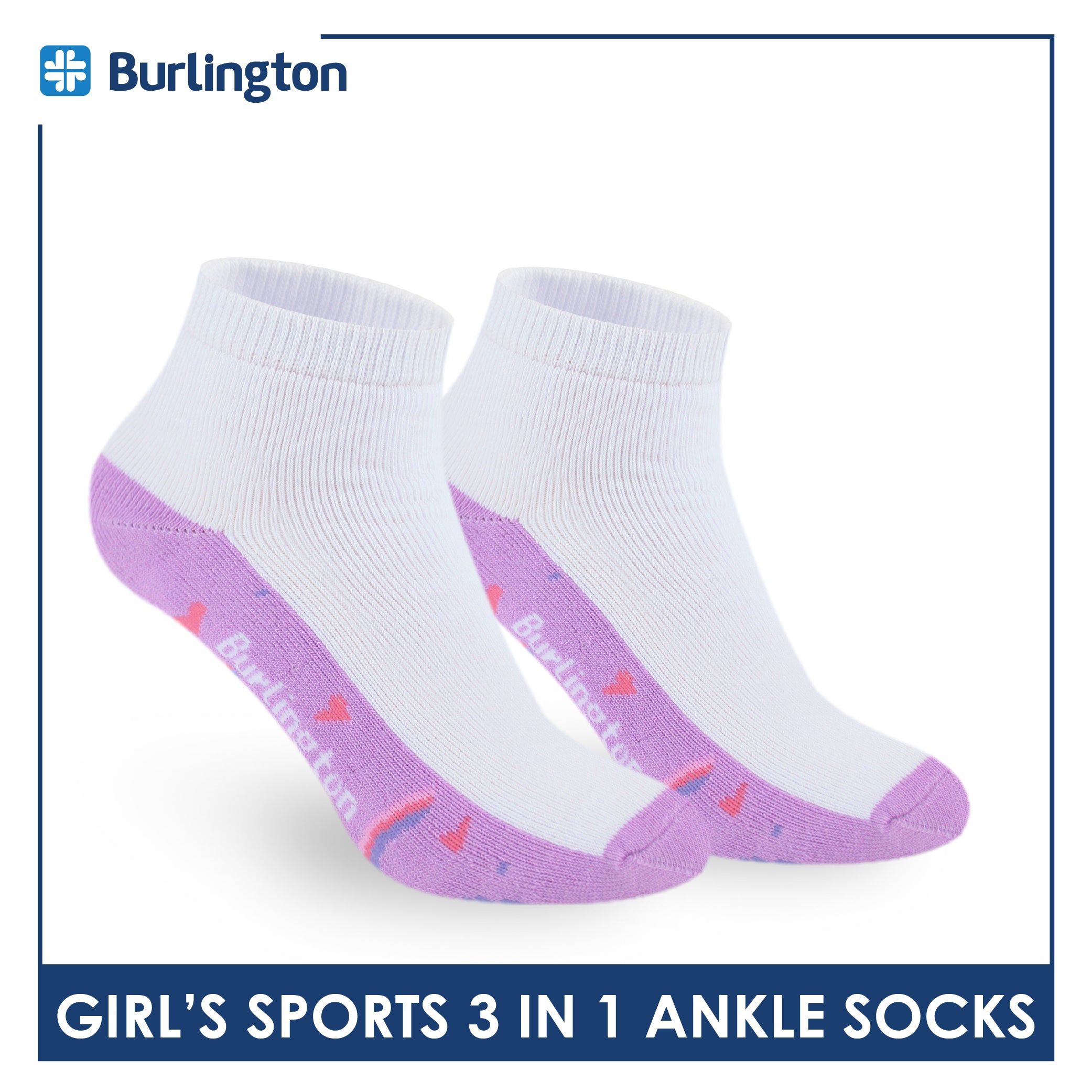 Burlington Girl’s Cotton Sports Ankle Socks 3 pairs in 1 pack BGSKG23