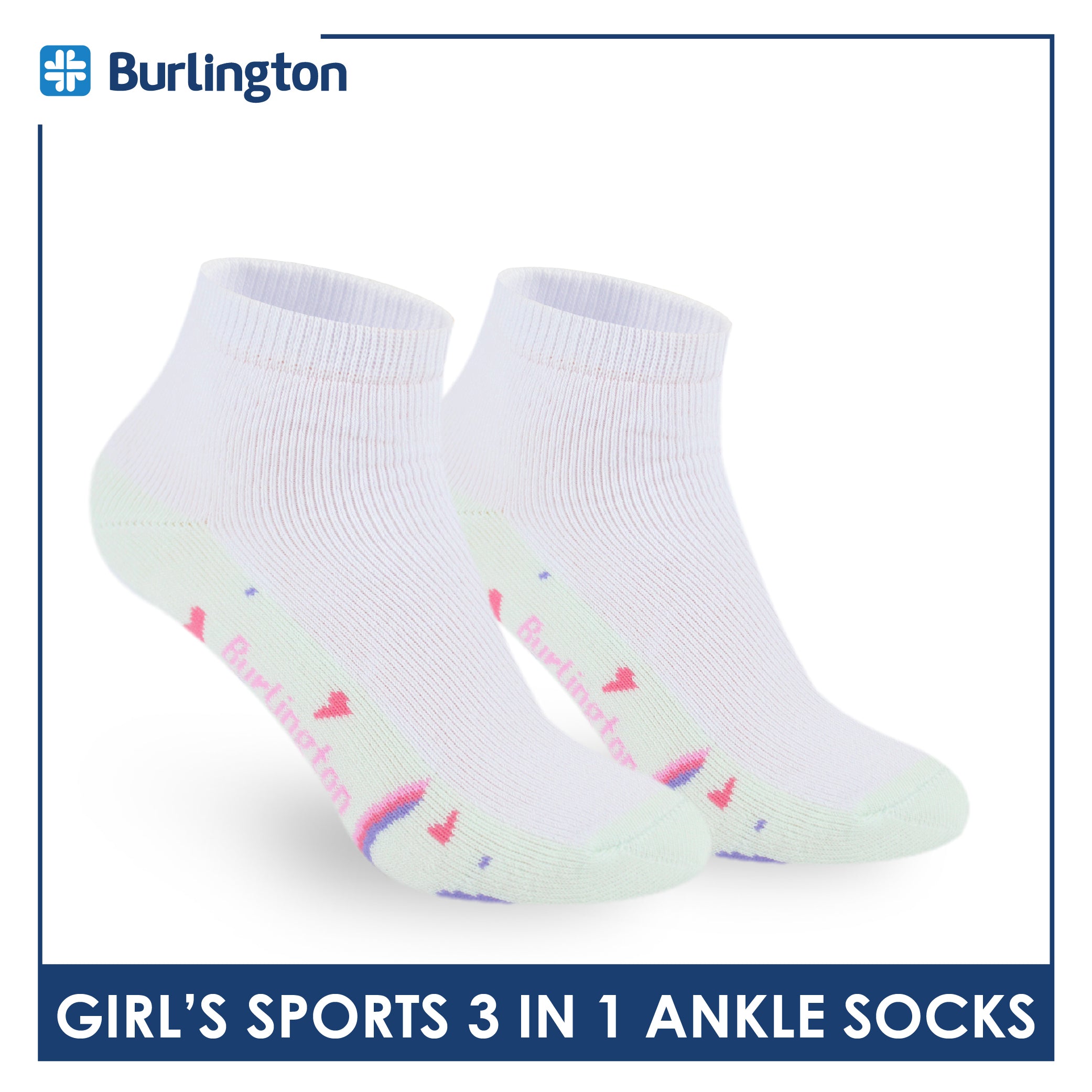 Burlington Girl’s Cotton Sports Ankle Socks 3 pairs in 1 pack BGSKG23