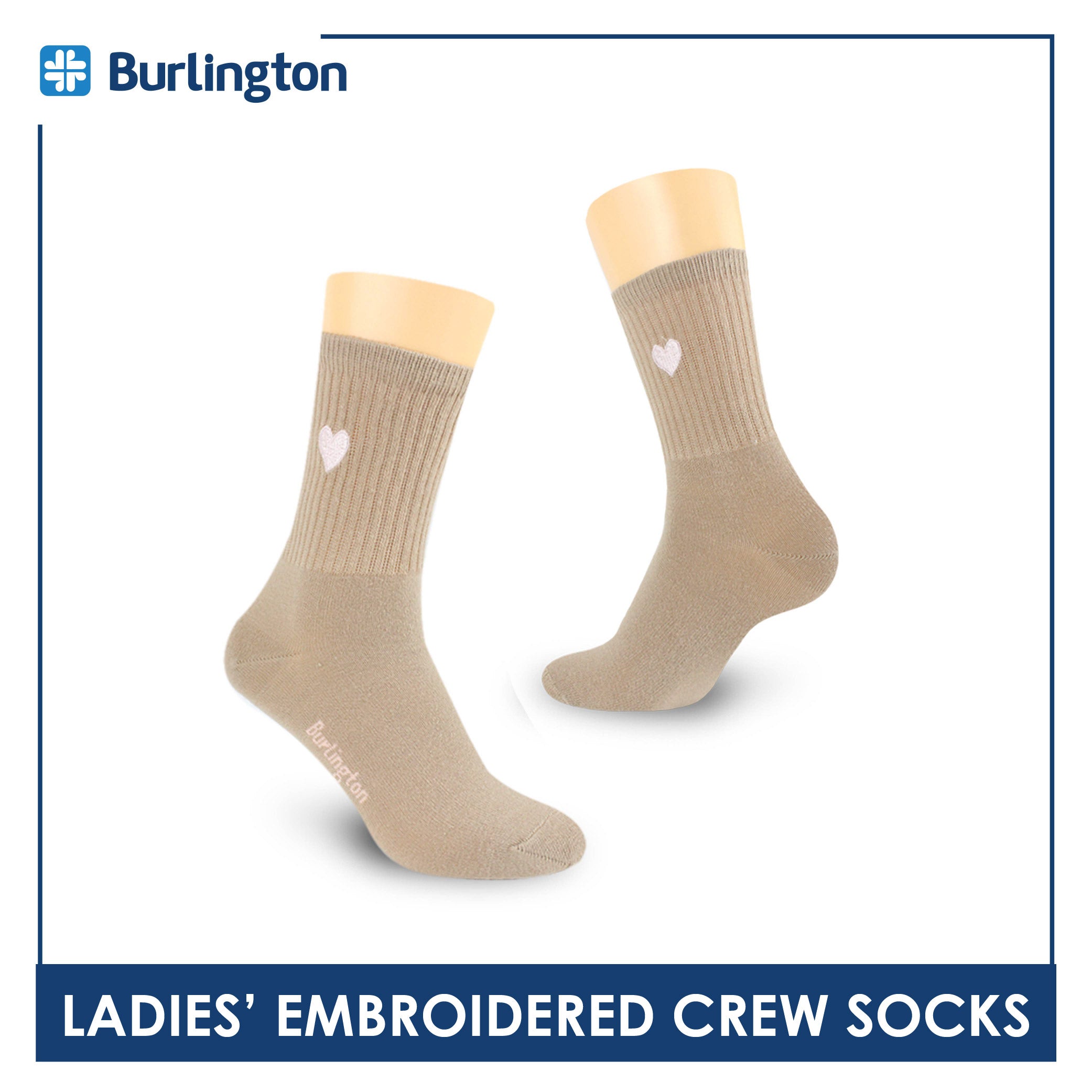 Burlington Ladies’ Cotton Embroidered Light Performance Crew Socks 1 pair BLCE4401