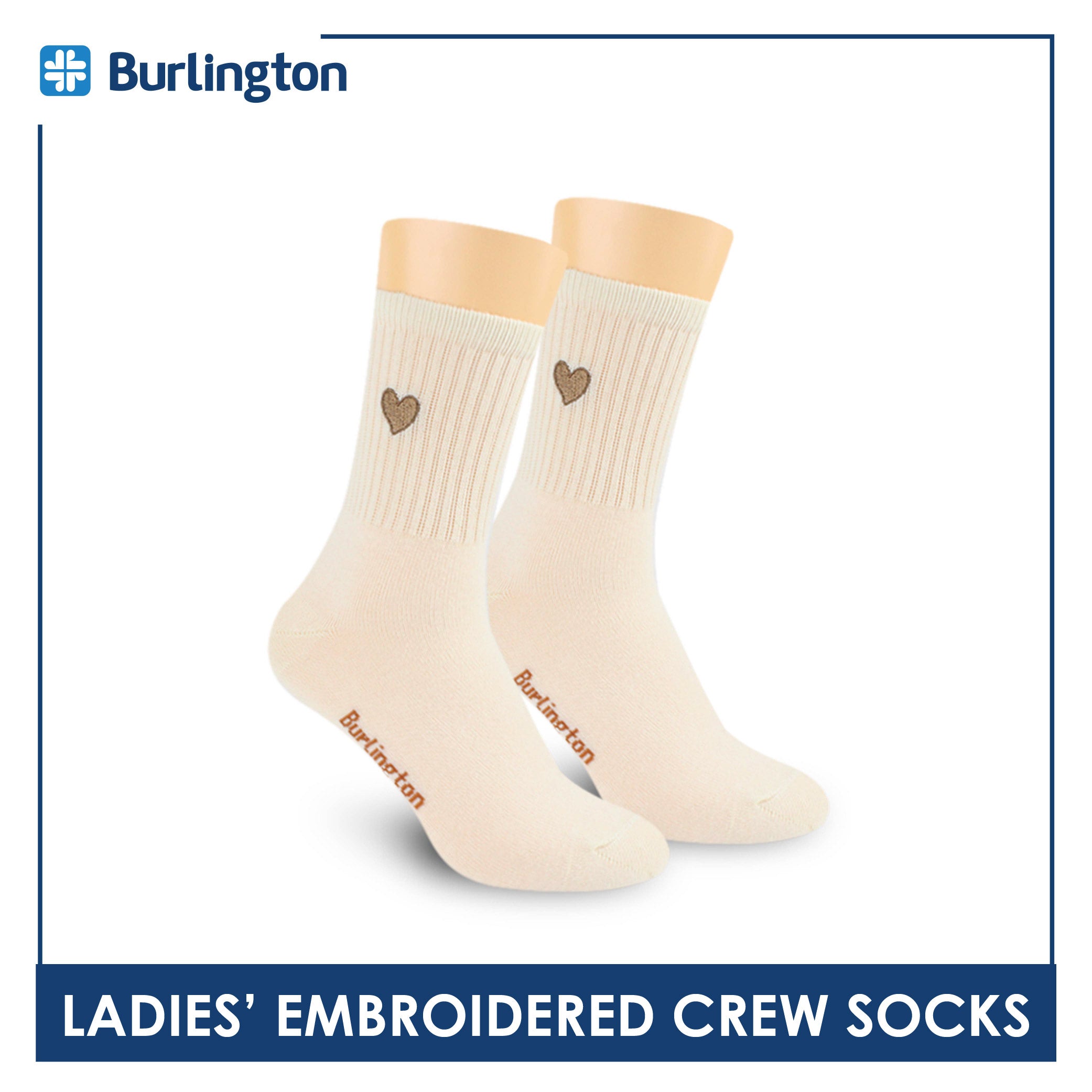Burlington Ladies’ Cotton Embroidered Light Performance Crew Socks 1 pair BLCE4401