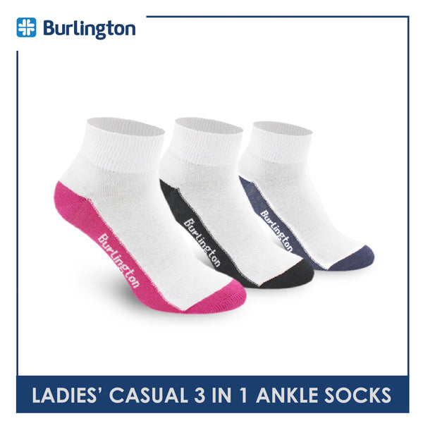 Burlington Ladies' Cotton Lite Casual Ankle Socks 3 pairs in a pack BLCKG34