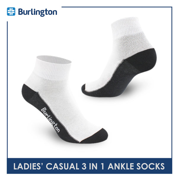 Burlington Ladies' Cotton Lite Casual Ankle Socks 3 pairs in a pack BLCKG34