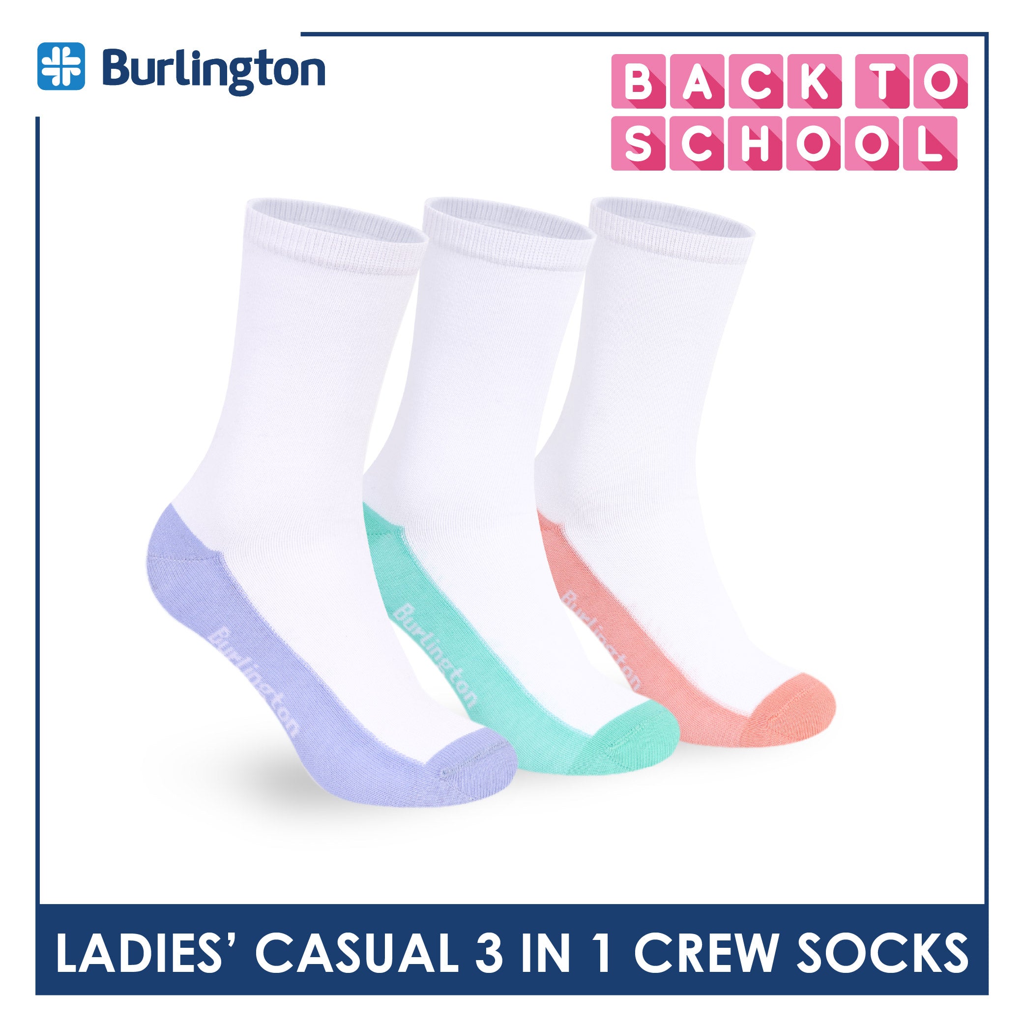 Burlington Ladies' Cotton Thin Casual Crew Socks 3 pairs in a pack BLCKG35