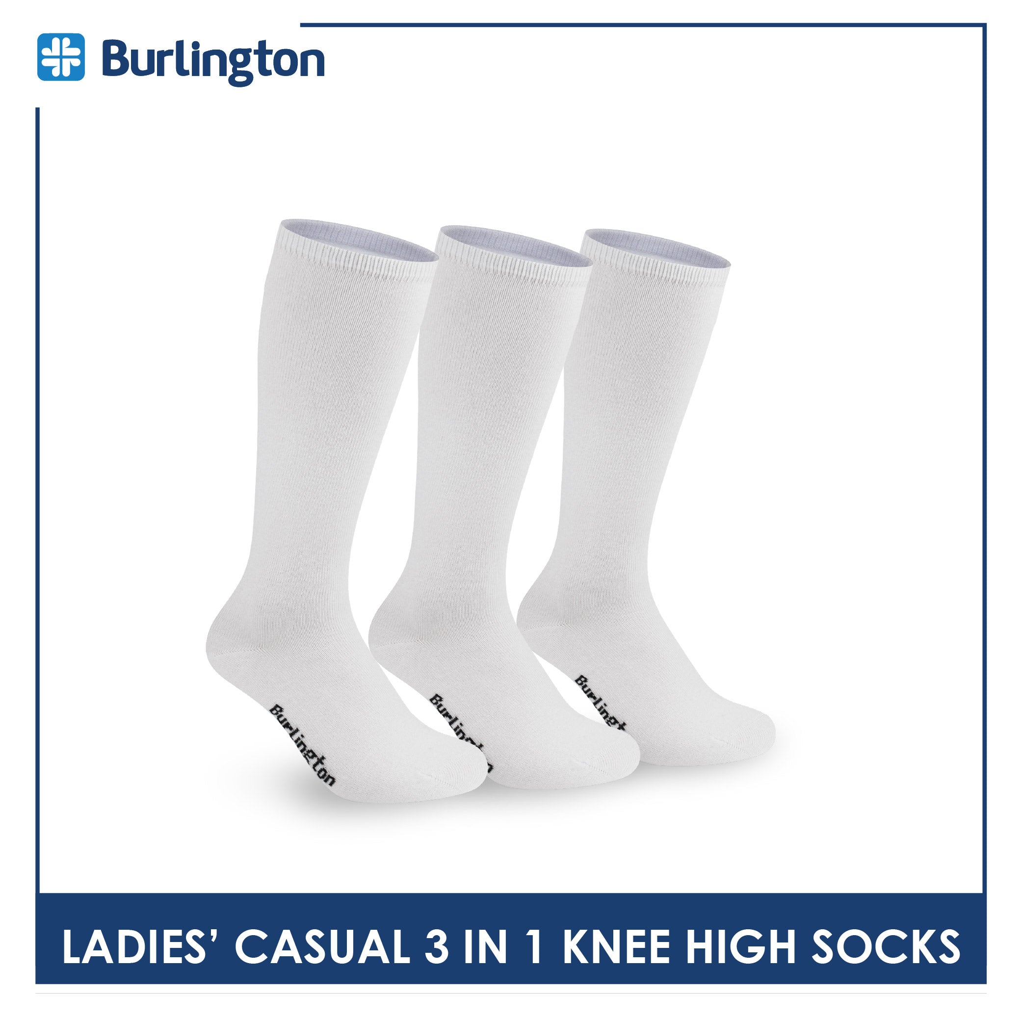 Burlington Ladie's Cotton Thin Casual Knee High Socks 3 pairs in a pack BLHKG2