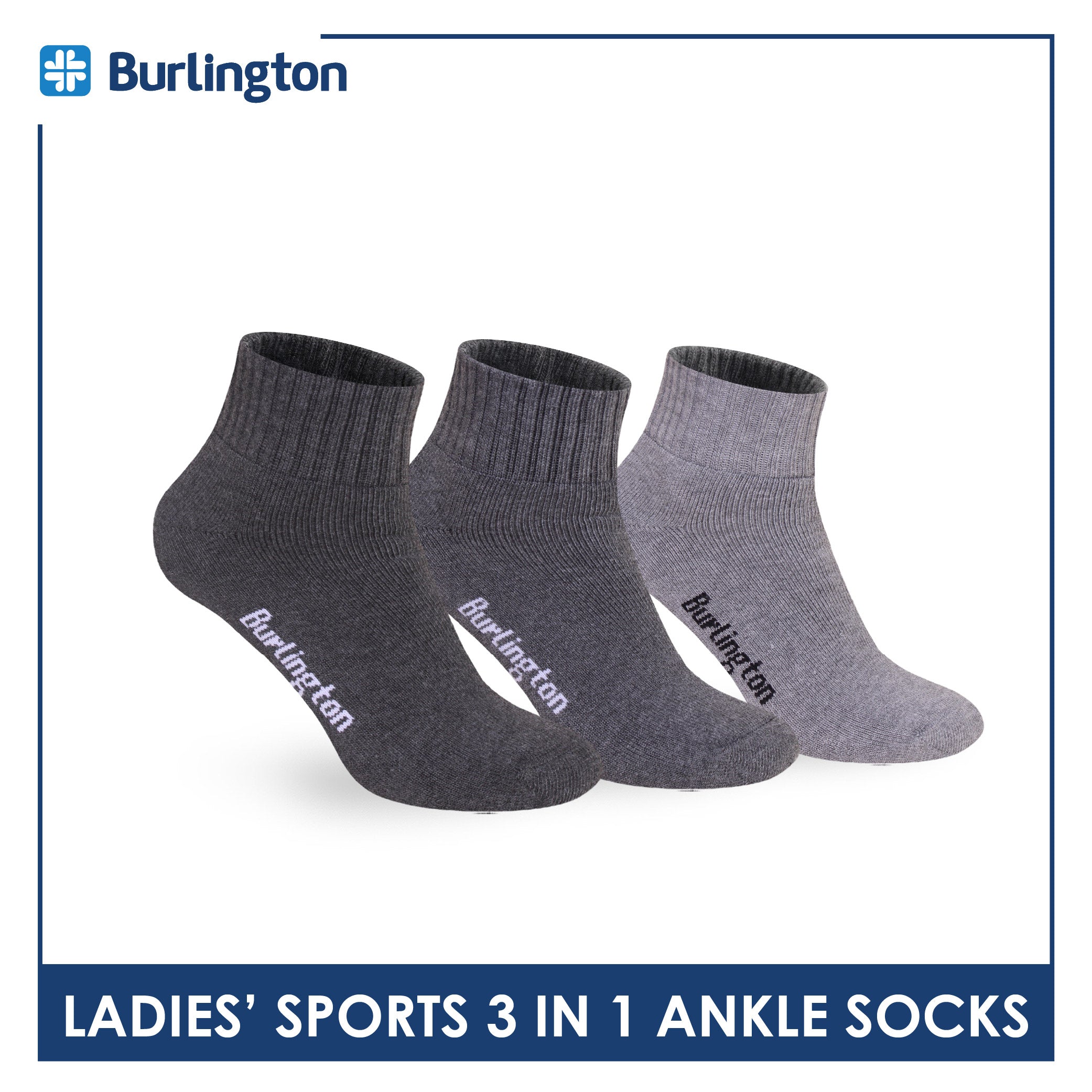 Burlington Ladies' Cotton Ankle Lite Thick Sports Socks 3 pairs in 1 pack BLS-222