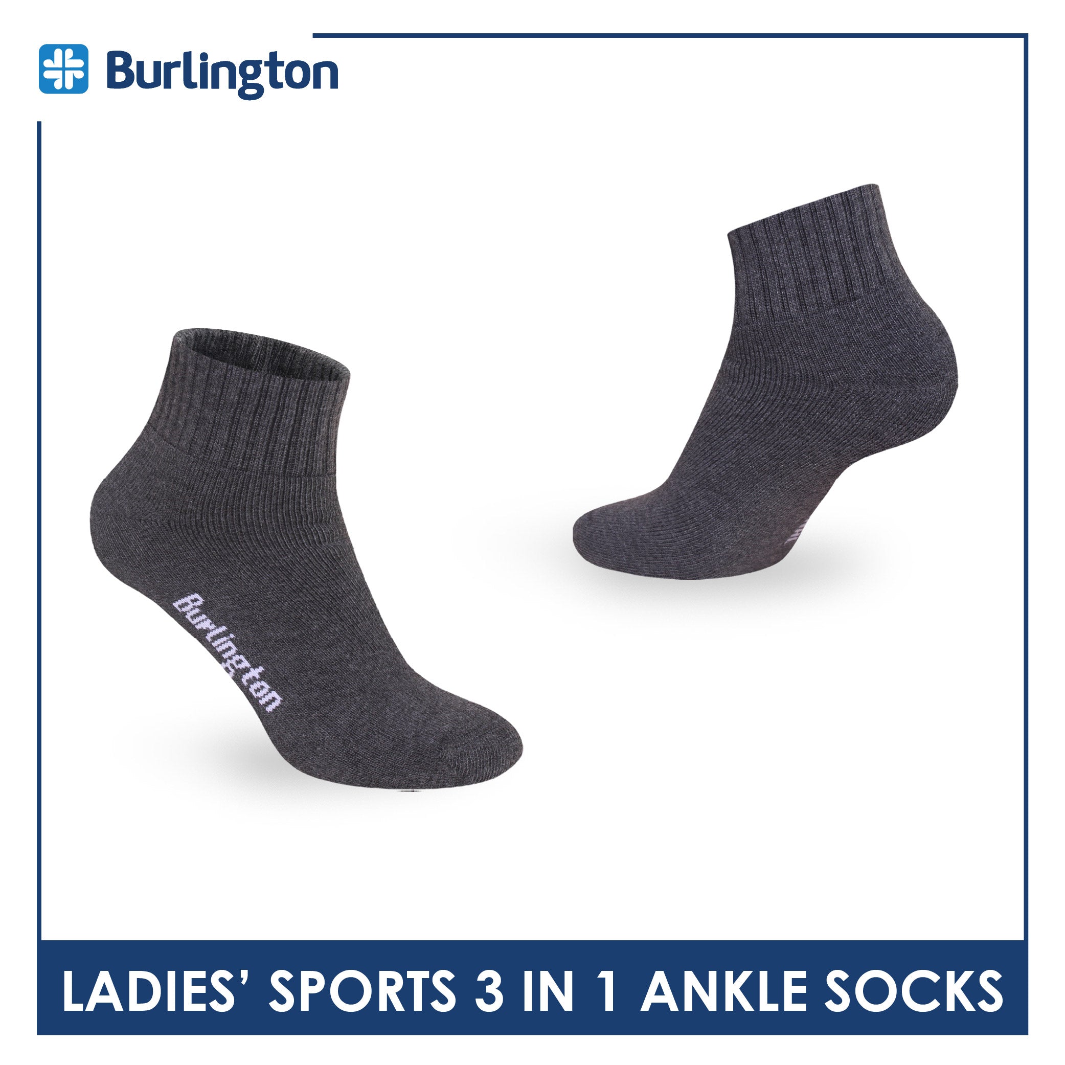 Burlington Ladies' Cotton Ankle Lite Thick Sports Socks 3 pairs in 1 pack BLS-222