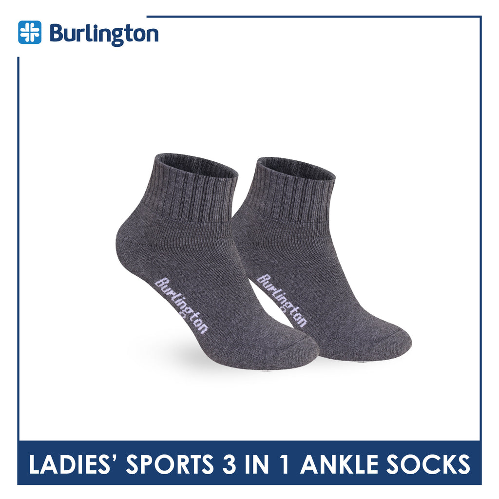 Burlington Ladies' Cotton Ankle Lite Thick Sports Socks 3 pairs in 1 pack BLS-222