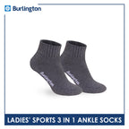 Burlington Ladies' Cotton Ankle Lite Thick Sports Socks 3 pairs in 1 pack BLS-222