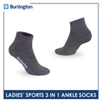 Burlington Ladies' Cotton Ankle Lite Thick Sports Socks 3 pairs in 1 pack BLS-222