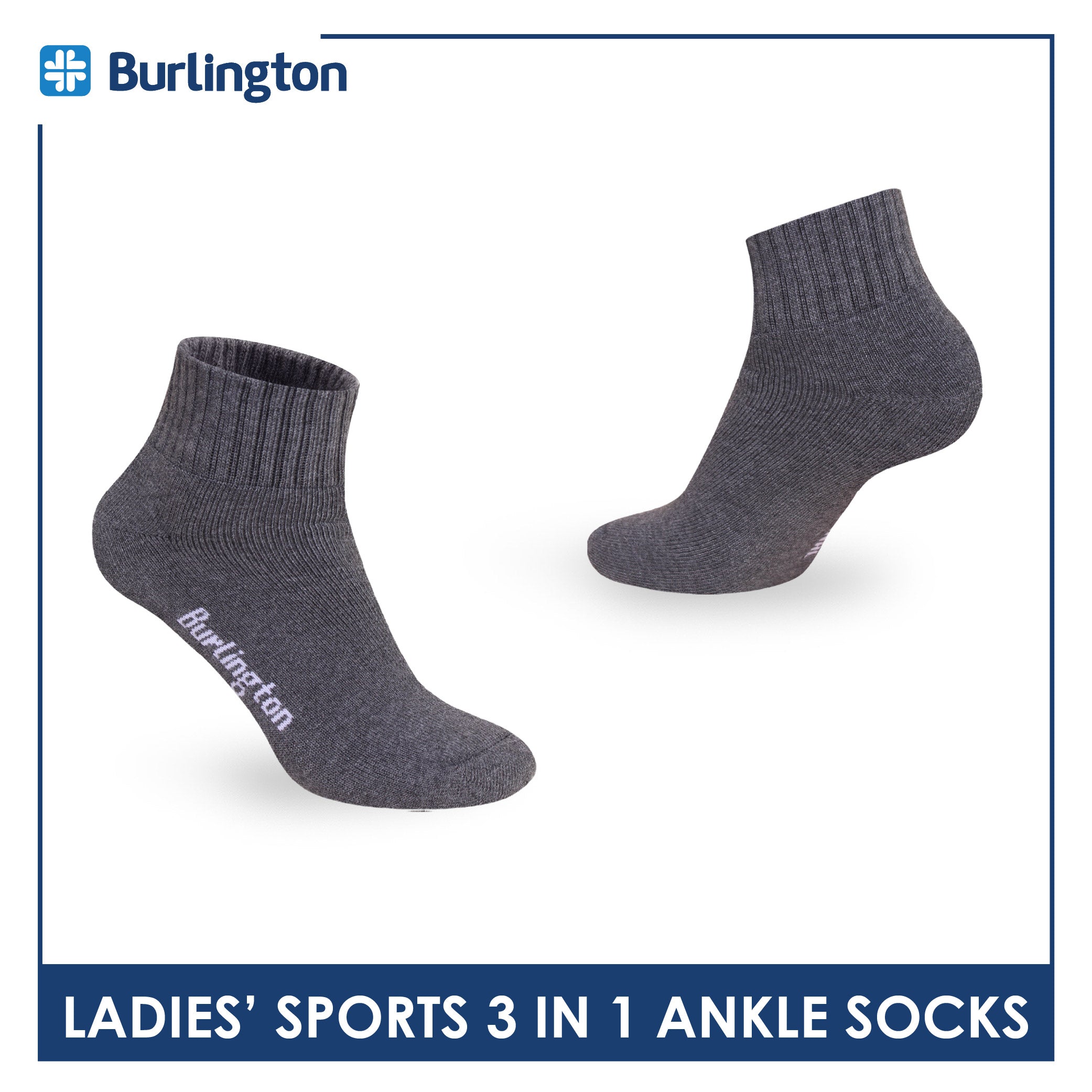 Burlington Ladies' Cotton Ankle Lite Thick Sports Socks 3 pairs in 1 pack BLS-222