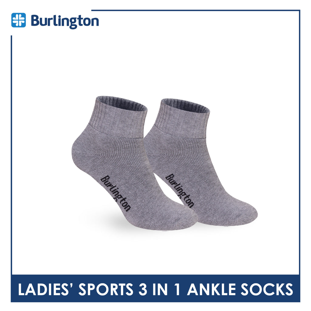 Burlington Ladies' Cotton Ankle Lite Thick Sports Socks 3 pairs in 1 pack BLS-222