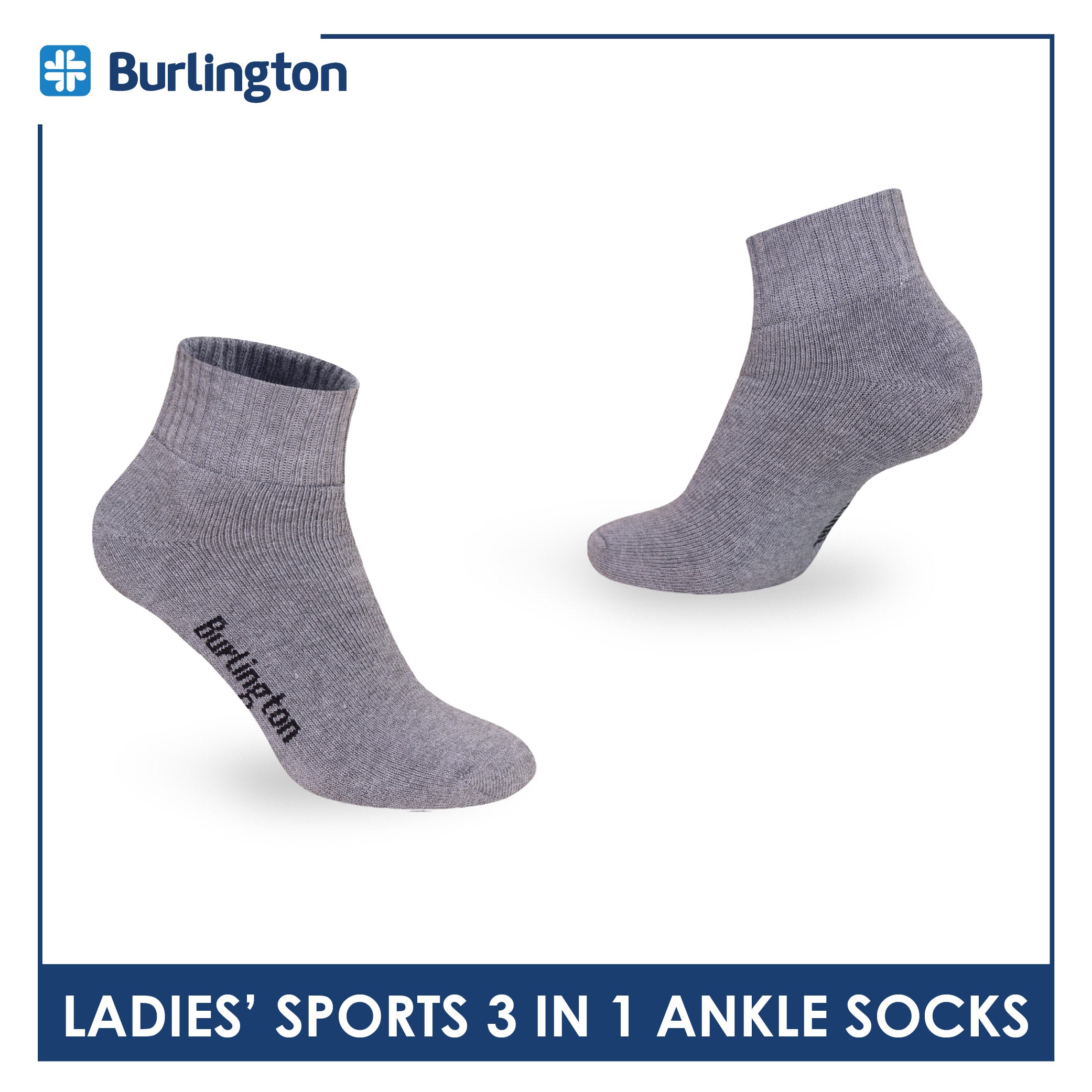 Burlington Ladies' Cotton Ankle Lite Thick Sports Socks 3 pairs in 1 pack BLS-222