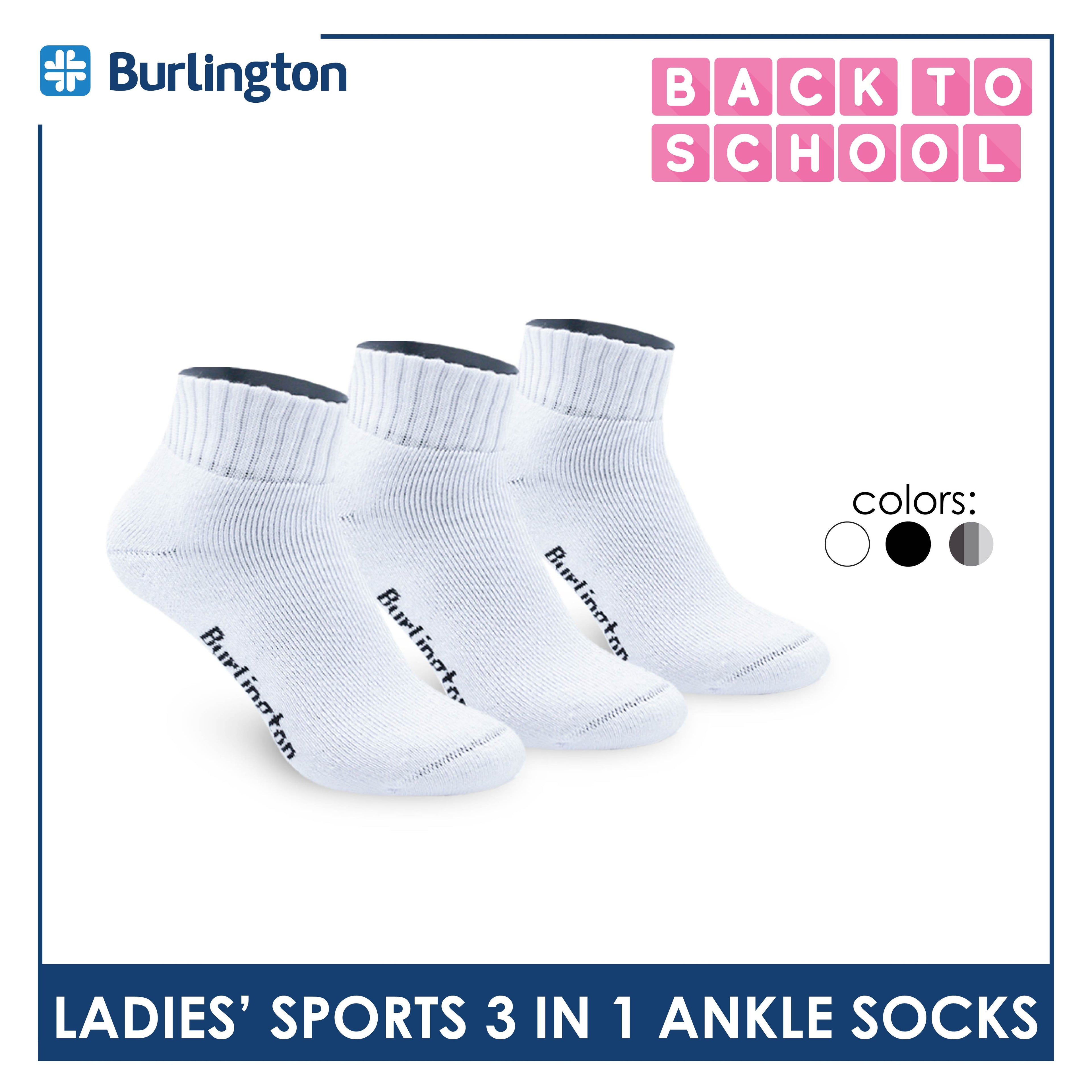 Burlington Ladies' Cotton Ankle Lite Thick Sports Socks 3 pairs in 1 pack BLS-222