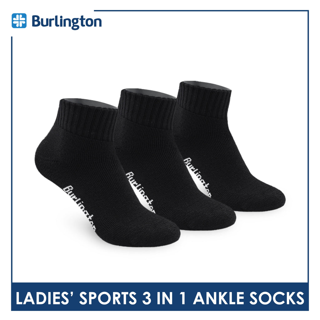 Burlington Ladies' Cotton Ankle Lite Thick Sports Socks 3 pairs in 1 pack BLS-222