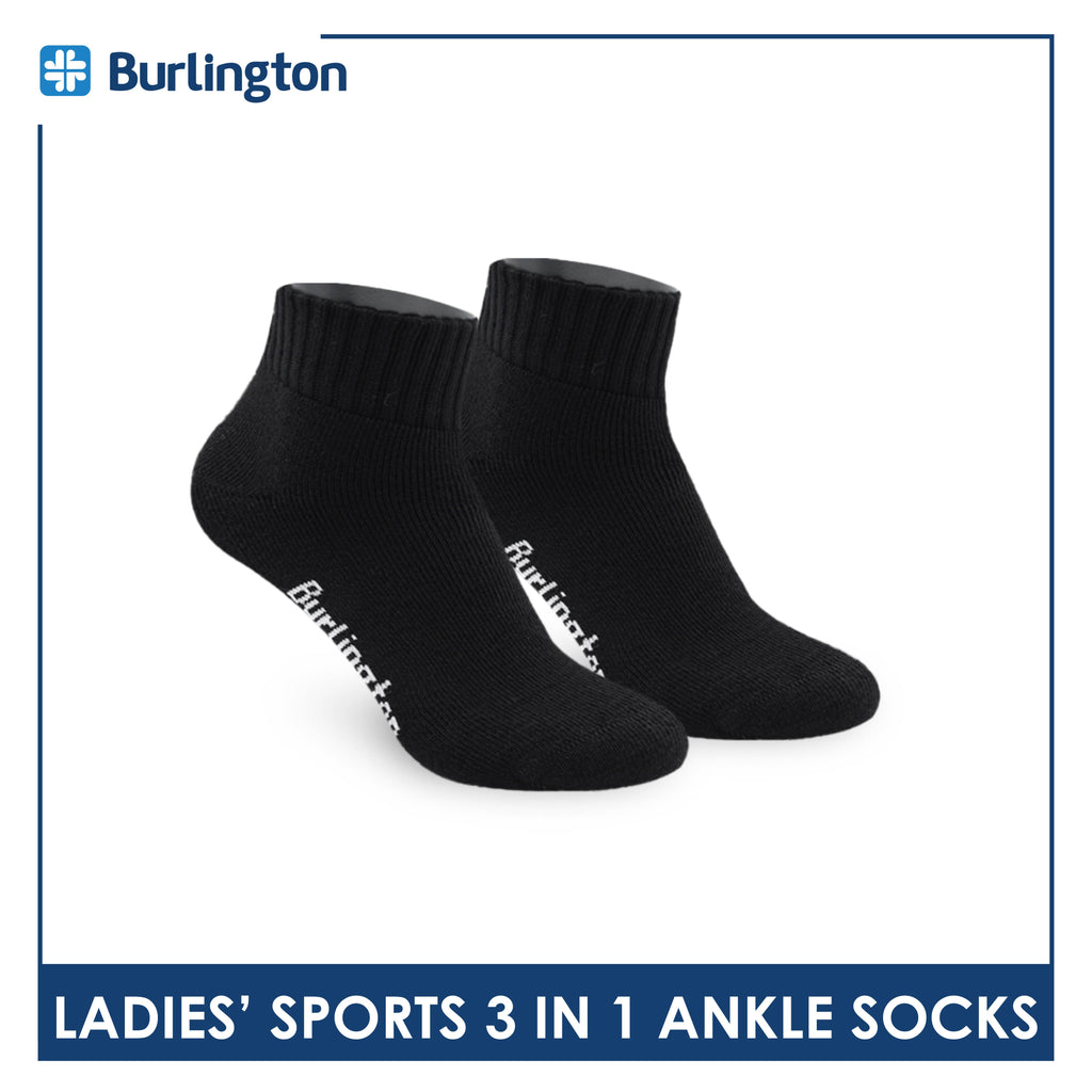 Burlington Ladies' Cotton Ankle Lite Thick Sports Socks 3 pairs in 1 pack BLS-222