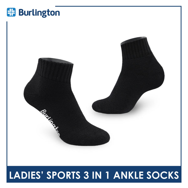 Burlington Ladies' Cotton Low Cut Lite Thick Sports Socks 3 pairs in 1 pack BLS-222