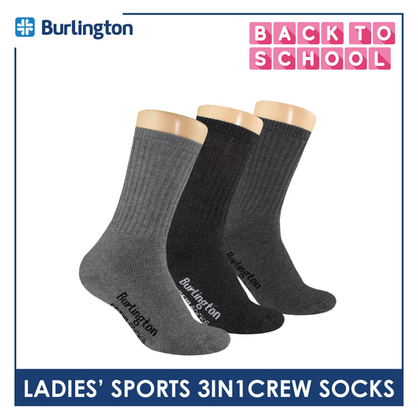 Burlington Ladies' Cotton Thick Sports Crew Socks 3 pairs in a pack BLS-223