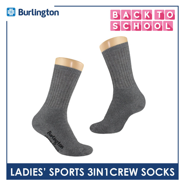 Burlington Ladies' Cotton Thick Sports Crew Socks 3 pairs in a pack BLS-223