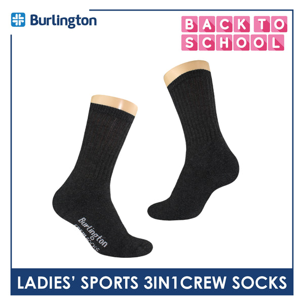 Burlington Ladies' Cotton Thick Sports Crew Socks 3 pairs in a pack BLS-223