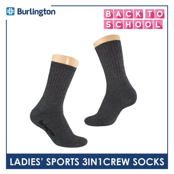 Burlington Ladies' Cotton Thick Sports Crew Socks 3 pairs in a pack BLS-223