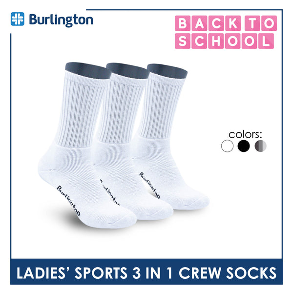 Burlington Ladies' Cotton Thick Sports Crew Socks 3 pairs in a pack BLS-223