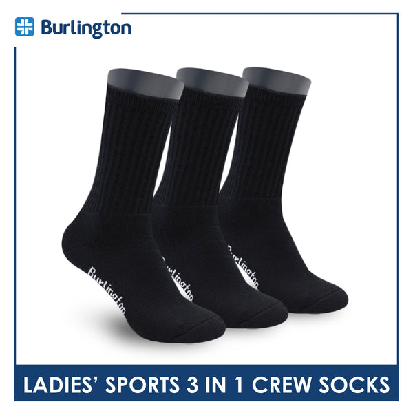 Burlington Ladies' Cotton Thick Sports Crew Socks 3 pairs in a pack BLS-223