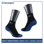 Burlington Men's Cotton Embroidered Thin Casual Ankle Socks 3 pairs in a pack BMCEKG01