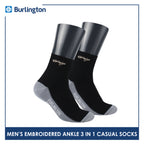 Burlington Men's Cotton Embroidered Thin Casual Ankle Socks 3 pairs in a pack BMCEKG01