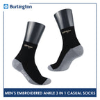 Burlington Men's Cotton Embroidered Thin Casual Ankle Socks 3 pairs in a pack BMCEKG01