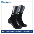 Burlington Men's Cotton Embroidered Thin Casual Ankle Socks 3 pairs in a pack BMCEKG01