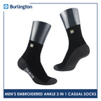 Burlington Men's Cotton Embroidered Thin Casual Ankle Socks 3 pairs in a pack BMCEKG01