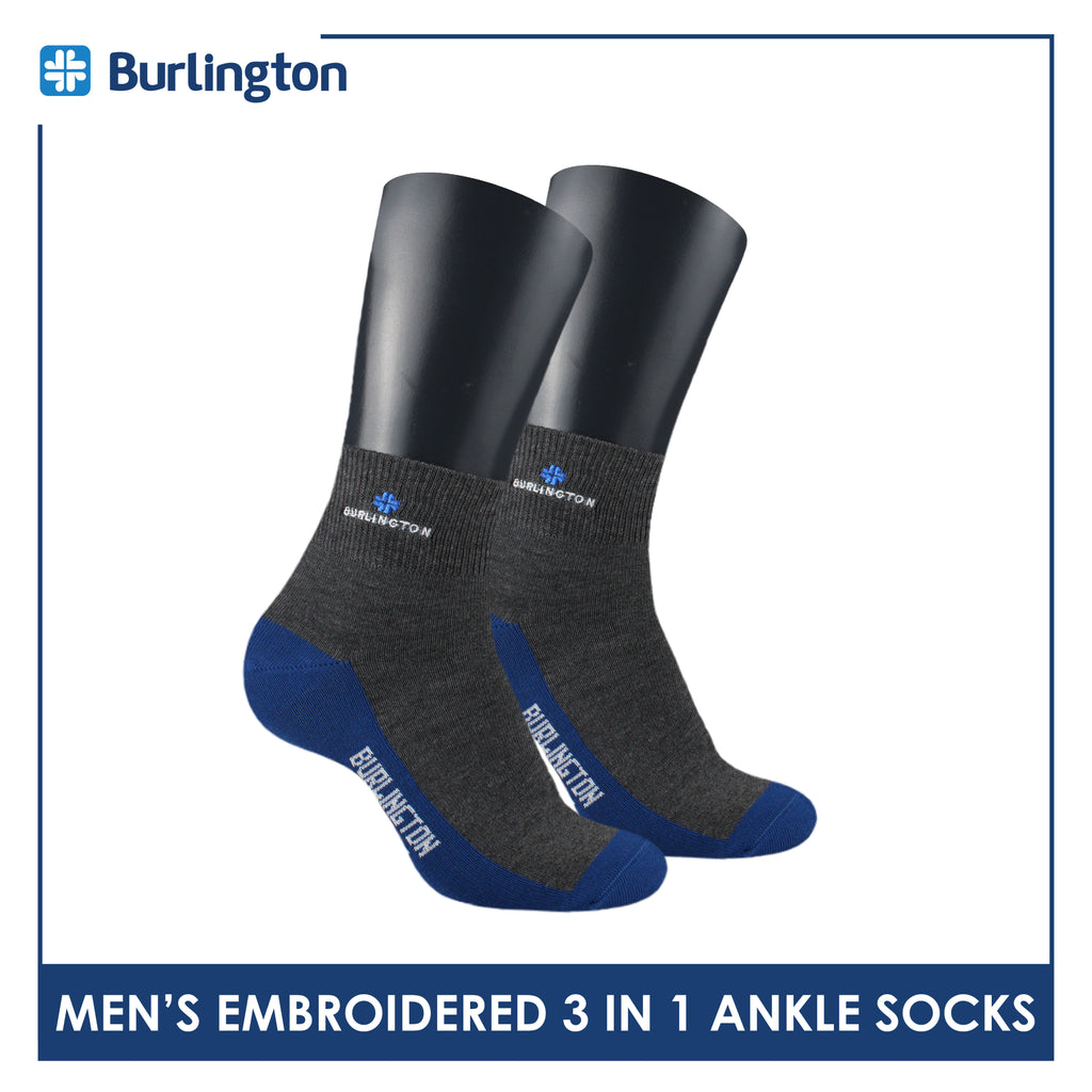 Burlington Men's Cotton Embroidered Thin Casual Ankle Socks 3 pairs in a pack BMCEKG01
