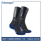 Burlington Men's Cotton Embroidered Thin Casual Ankle Socks 3 pairs in a pack BMCEKG01