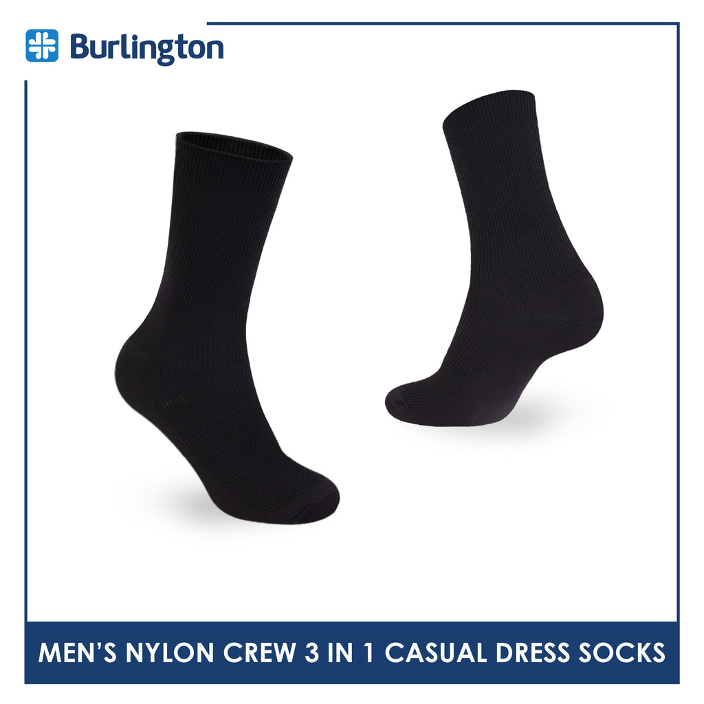Burlington Men's Nylon Dress Crew Socks 3 pairs in a pack BMDG1