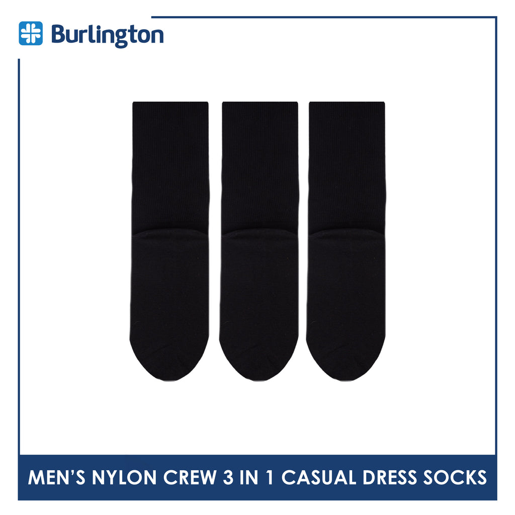 Burlington Men's Nylon Dress Crew Socks 3 pairs in a pack BMDG1