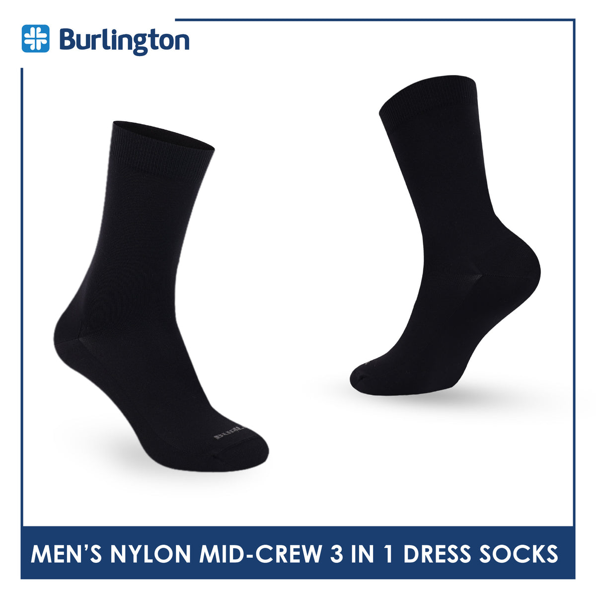 Burlington Men's Nylon Mini Crew Dress Socks 3 pairs in 1 pack BMDG2
