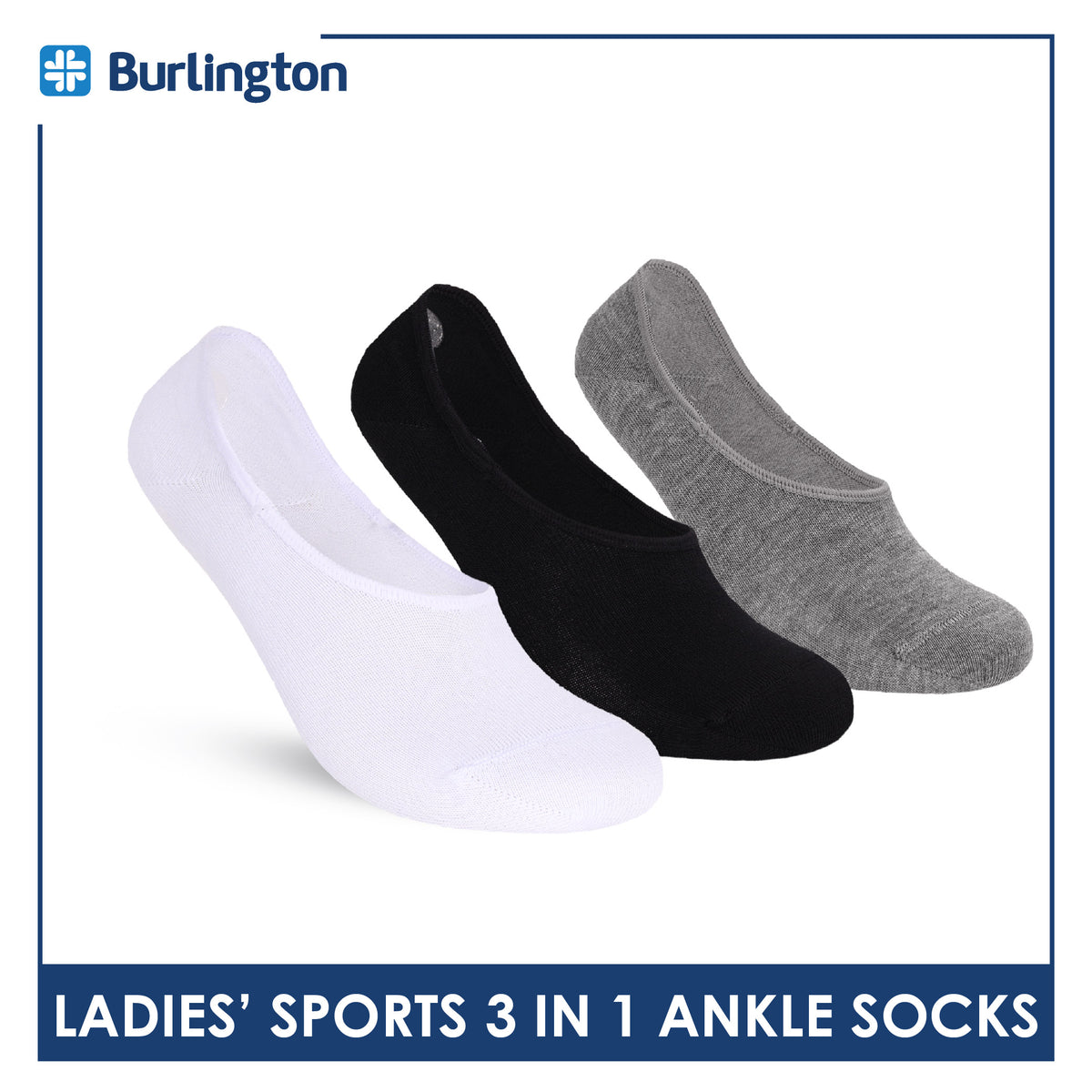Burlington Men's Cotton Lite Thin Casual Anti Slip Foot Cover 3 pairs in 1 pack BMFCCG2
