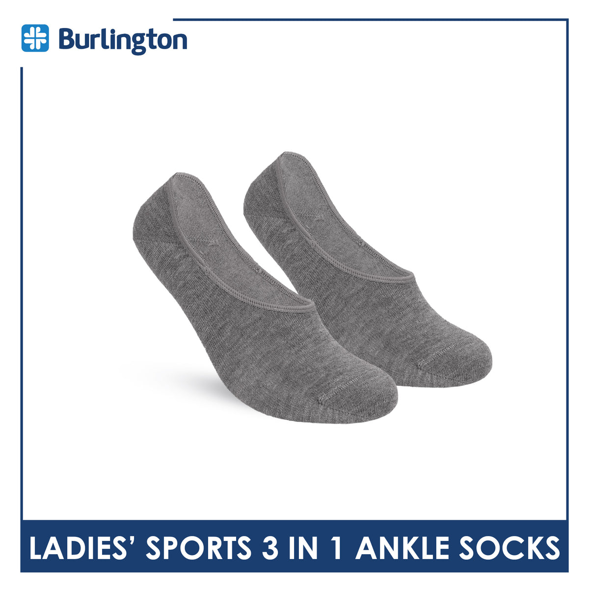 Burlington Men's Cotton Lite Thin Casual Anti Slip Foot Cover 3 pairs in 1 pack BMFCCG2