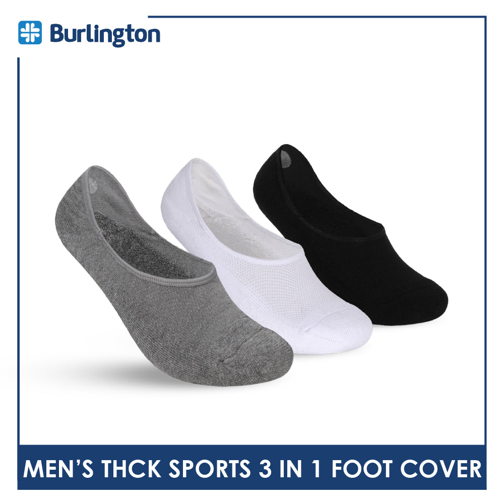 Burlington Men's Cotton Thick Sports Anti Slip Foot Cover 3 pairs in 1 pack BMFCSG2
