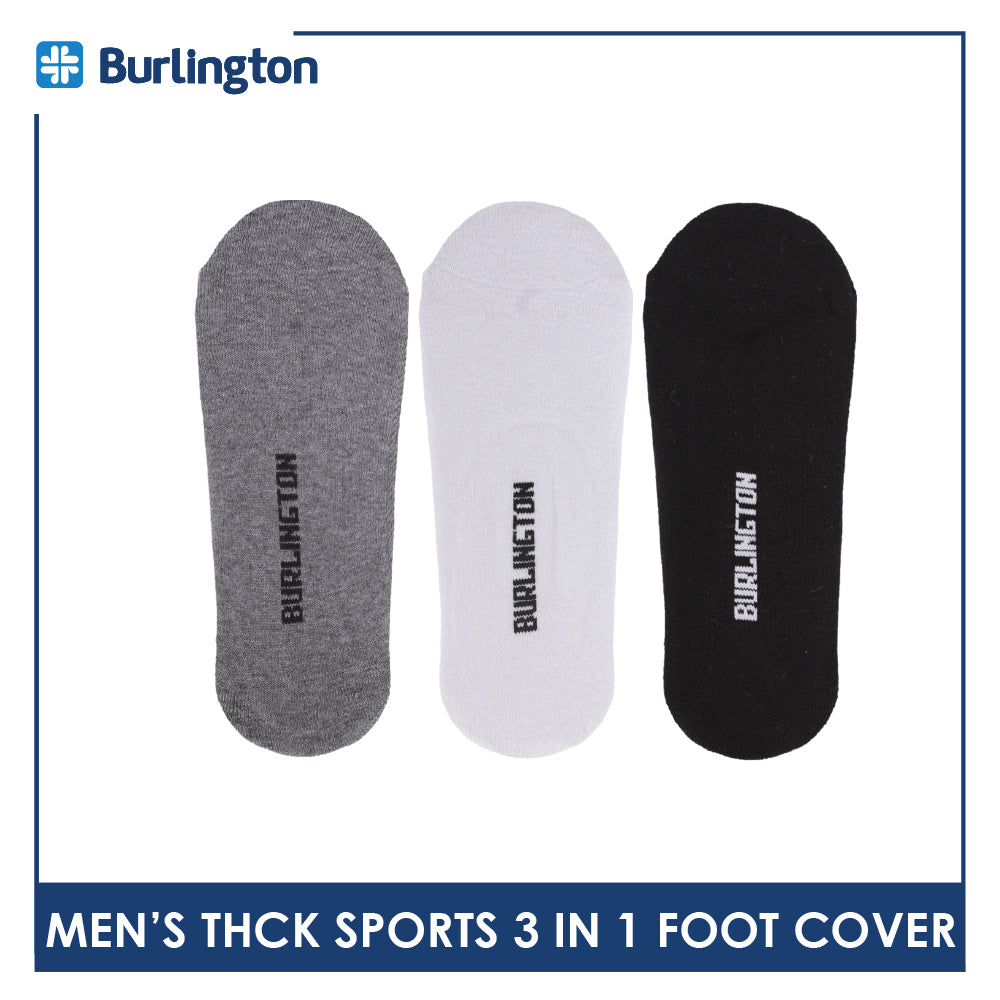 Burlington Men's Cotton Thick Sports Anti Slip Foot Cover 3 pairs in 1 pack BMFCSG2