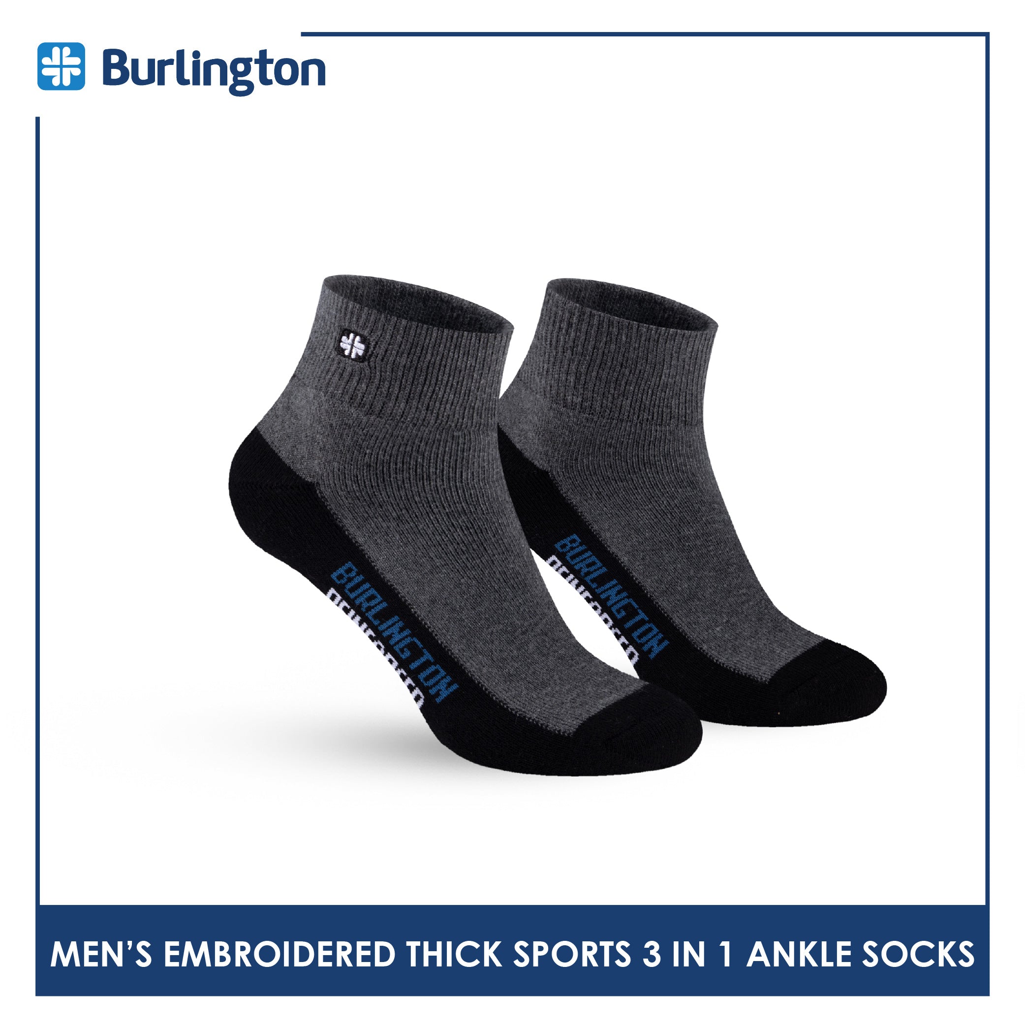 Burlington Men's Cotton Thick Sports Ankle Socks 3 pairs in a pack BMKSEG13