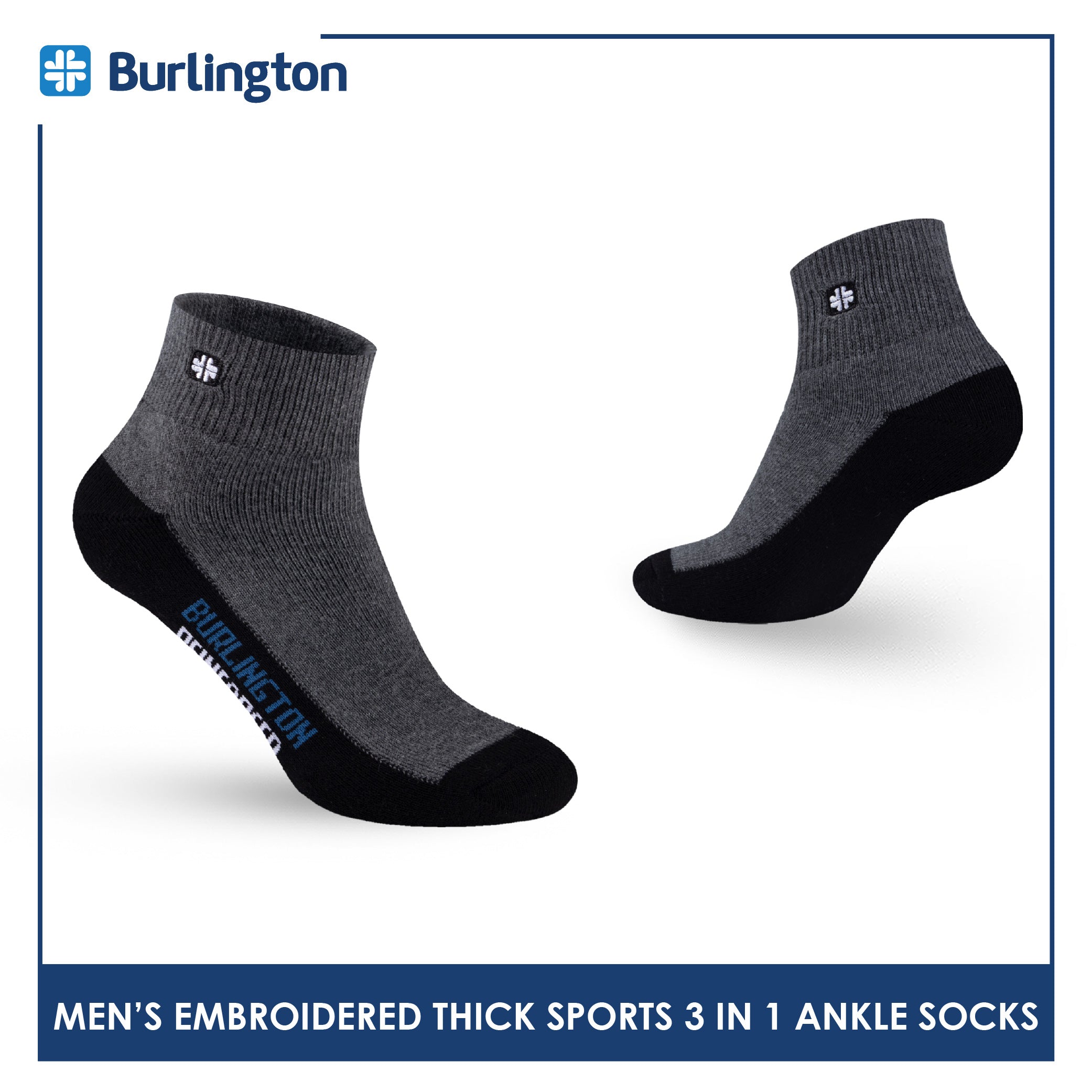 Burlington Men's Cotton Thick Sports Ankle Socks 3 pairs in a pack BMKSEG13