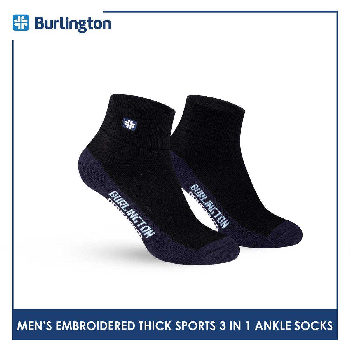 Burlington Men's Cotton Thick Sports Ankle Socks 3 pairs in a pack BMKSEG13