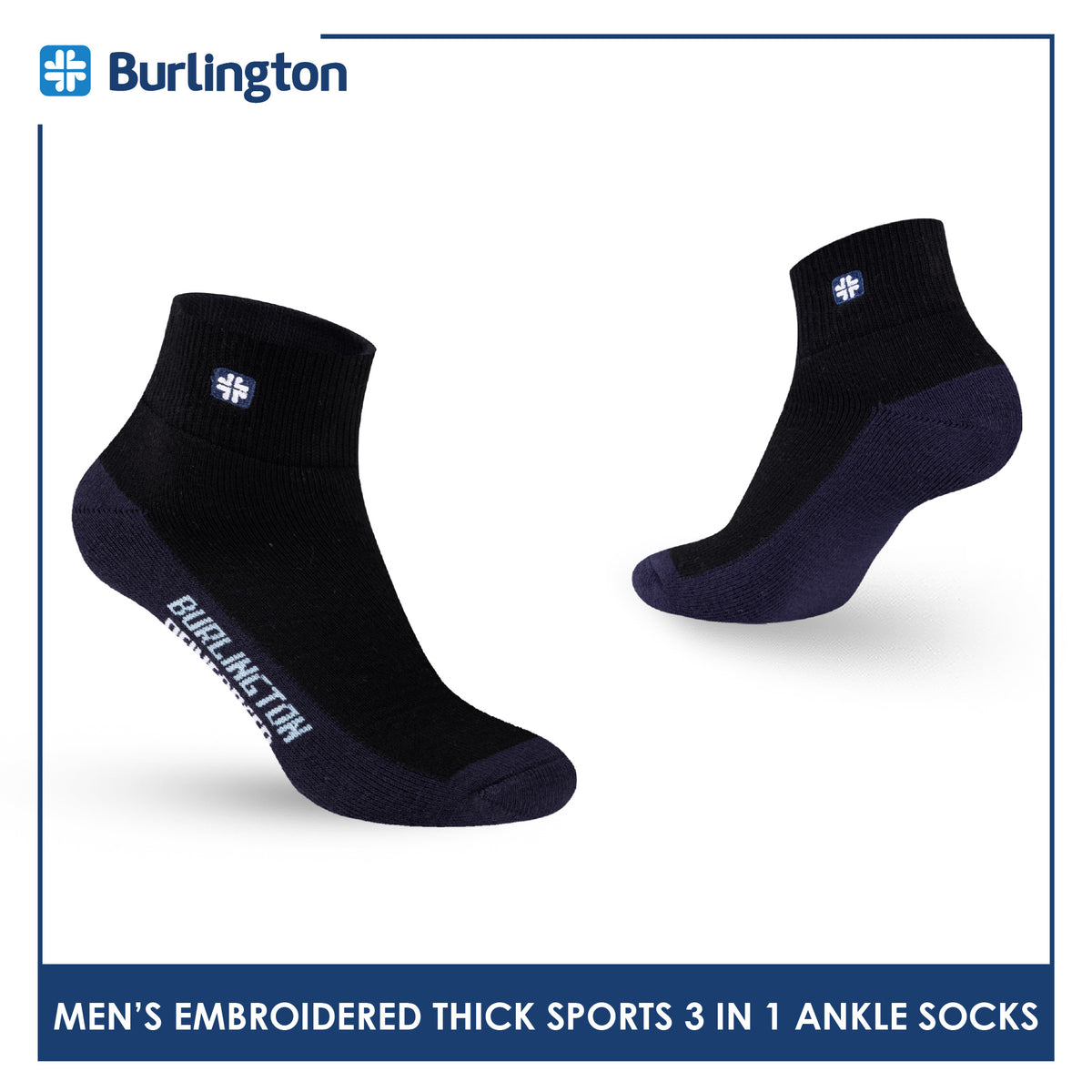 Burlington Men's Cotton Thick Sports Ankle Socks 3 pairs in a pack BMKSEG13