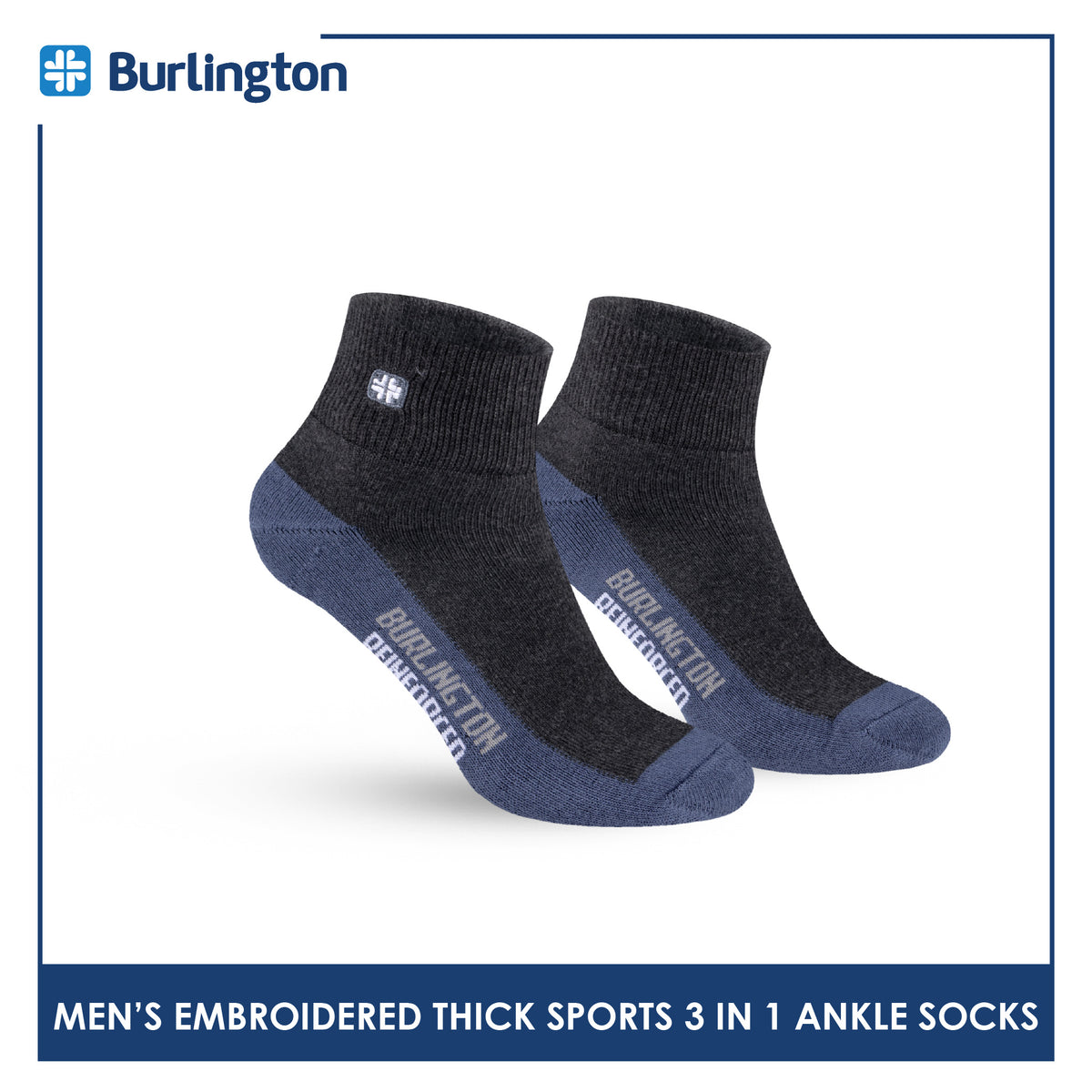 Burlington Men's Cotton Thick Sports Ankle Socks 3 pairs in a pack BMKSEG13