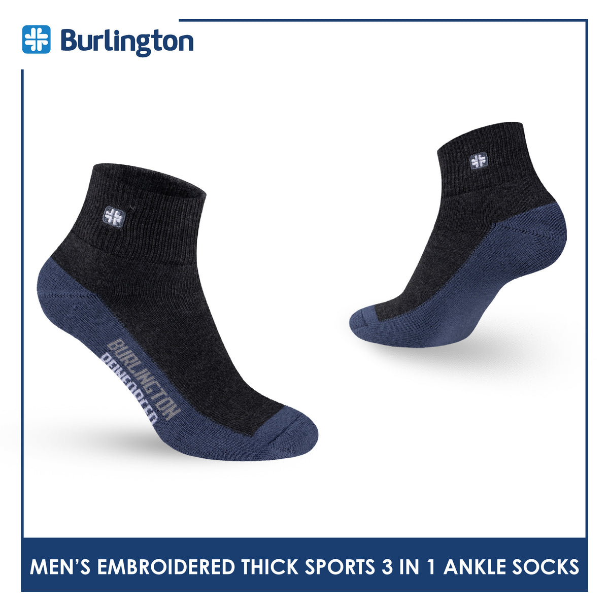 Burlington Men's Cotton Thick Sports Ankle Socks 3 pairs in a pack BMKSEG13