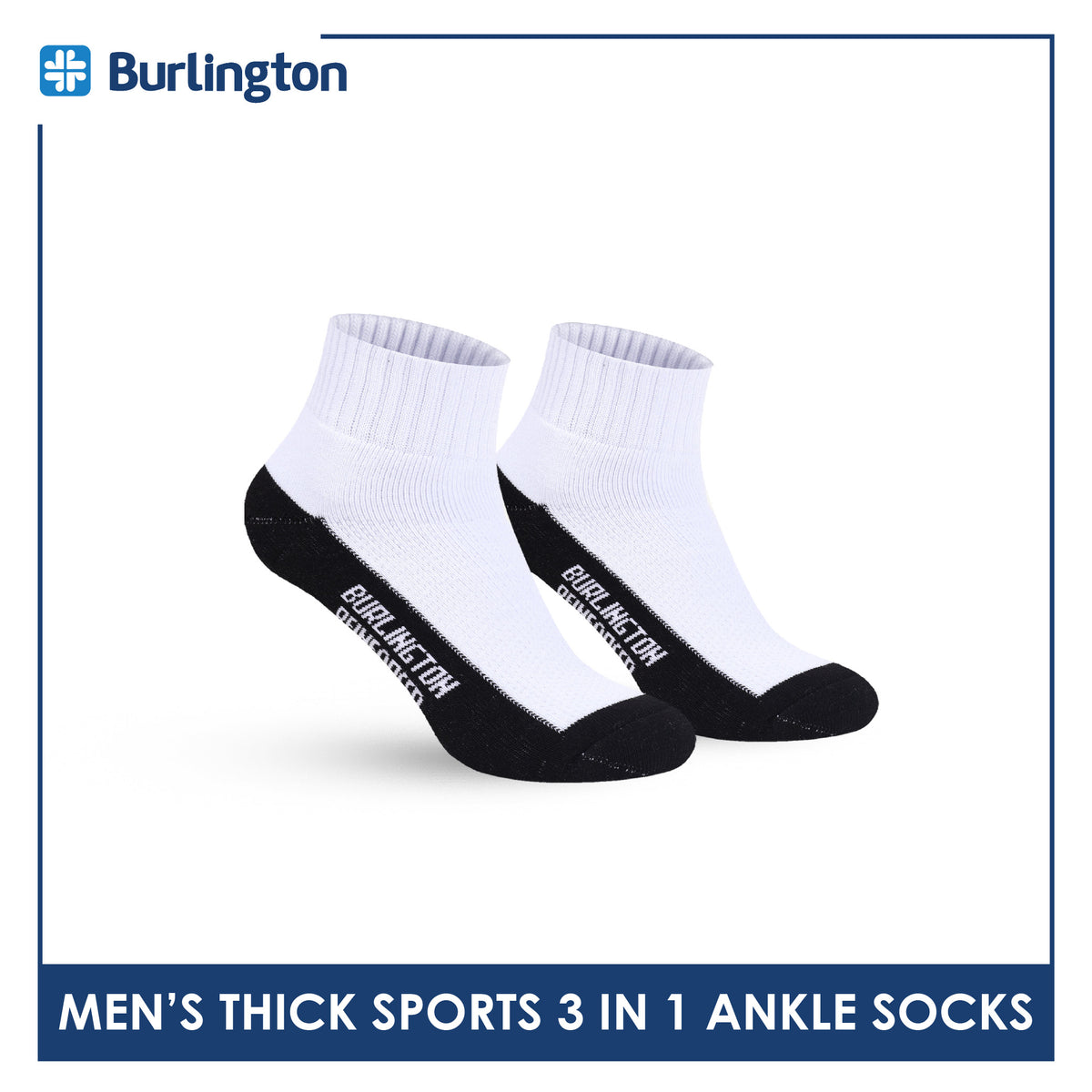 Burlington Men's Cotton Thick Sports Ankle Socks 3 pairs in 1 pack BMKSG22