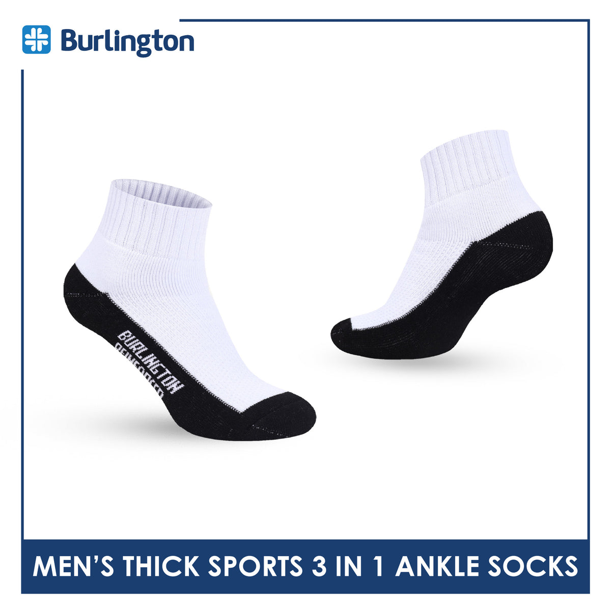 Burlington Men's Cotton Thick Sports Ankle Socks 3 pairs in 1 pack BMKSG22
