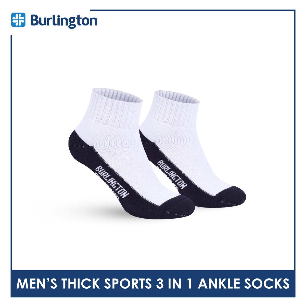 Burlington Men's Cotton Thick Sports Ankle Socks 3 pairs in 1 pack BMKSG22