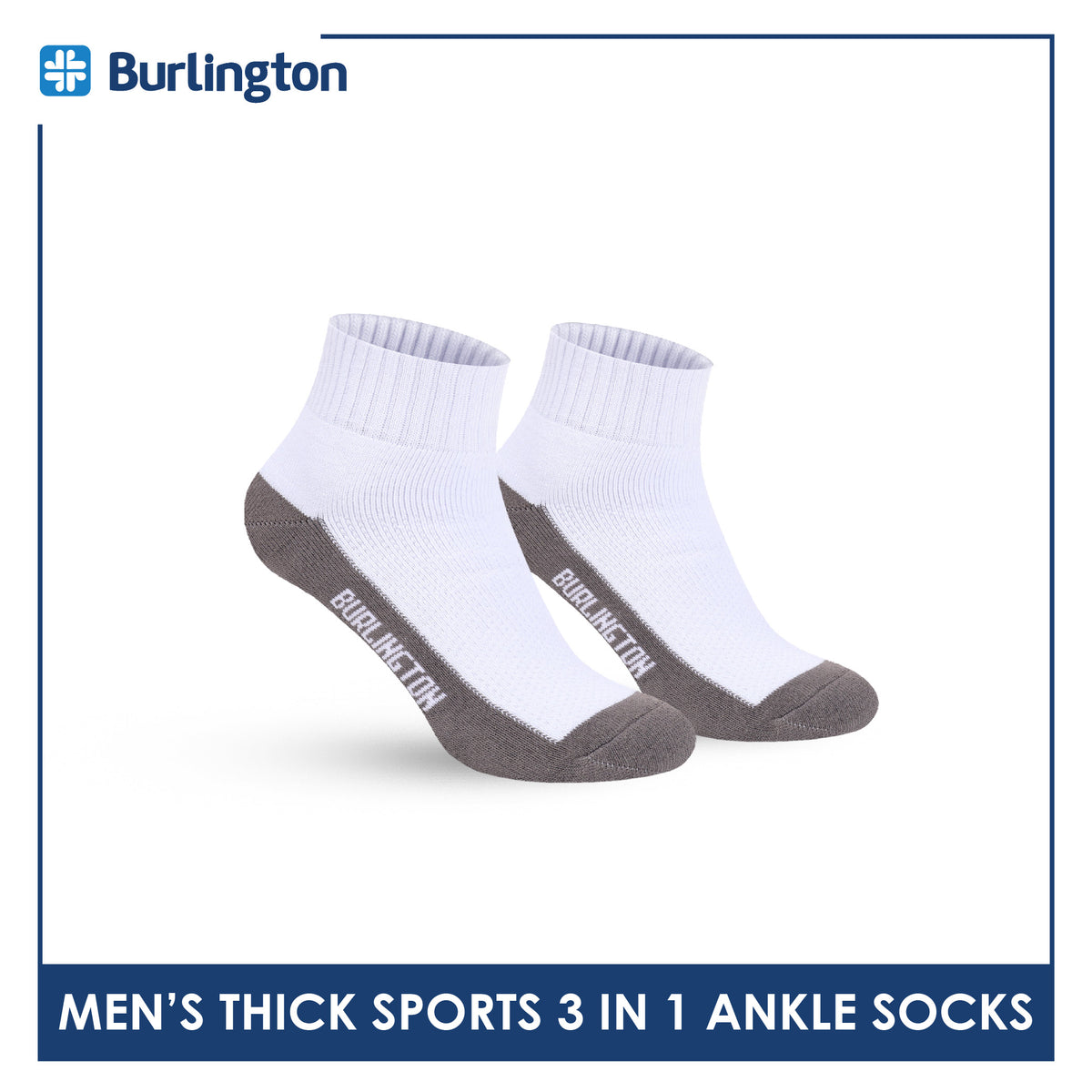 Burlington Men's Cotton Thick Sports Ankle Socks 3 pairs in 1 pack BMKSG22